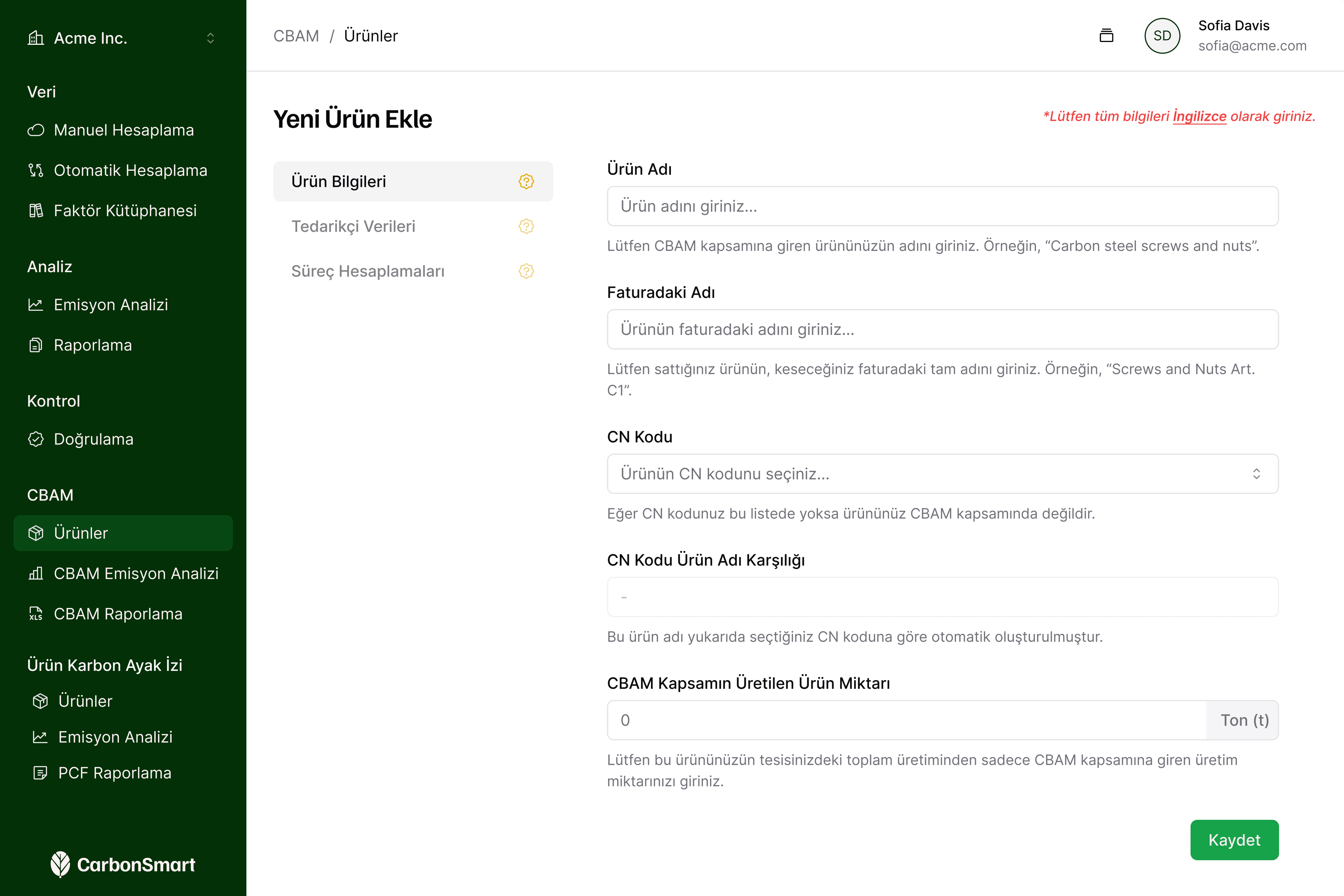 CBAM Raporlama Dashboard